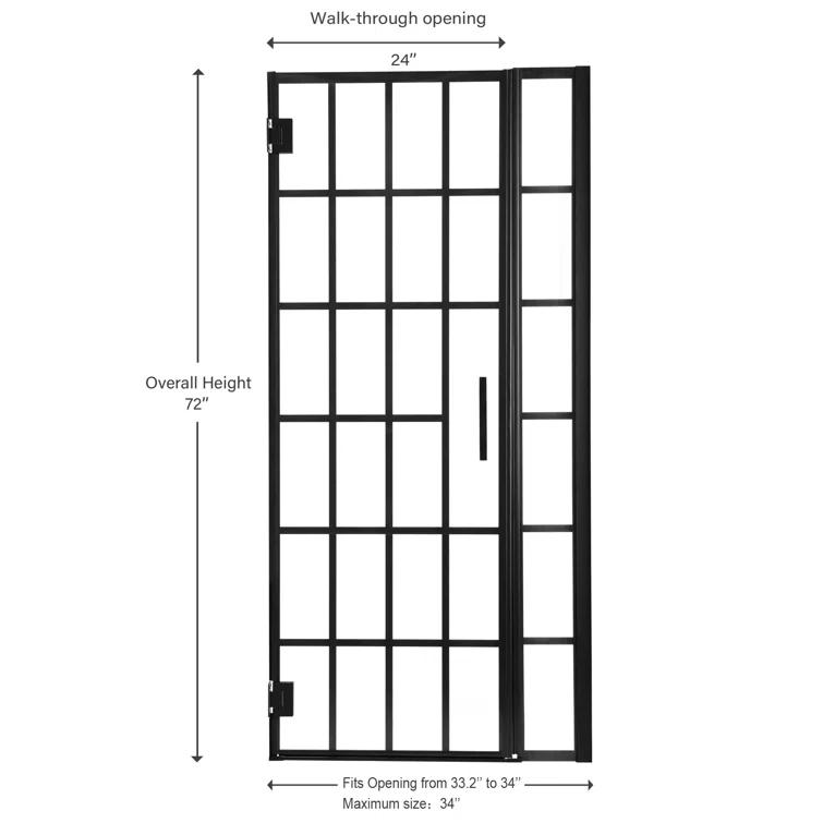 40" W x 72" H Wall Hinged Frameless Shower Door with Pattern Tempered Glass