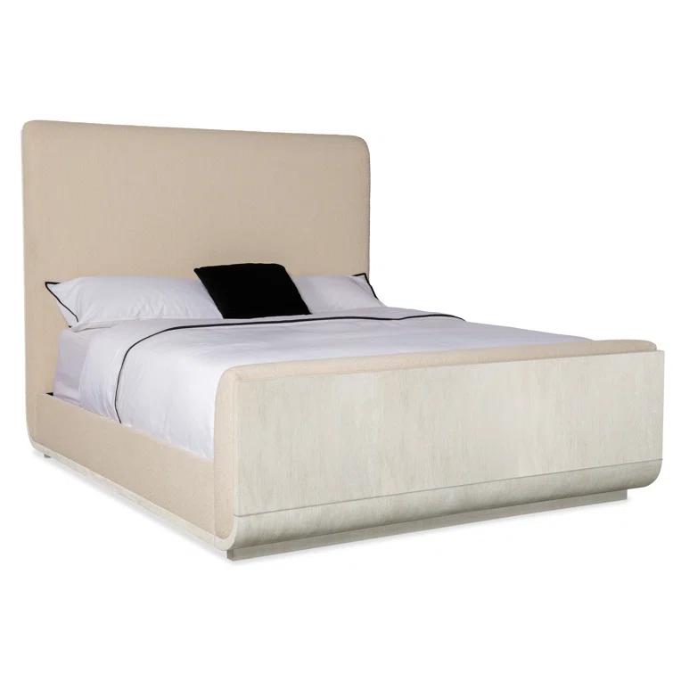 California King Light Wood Upholstered Bed with Storage Drawer