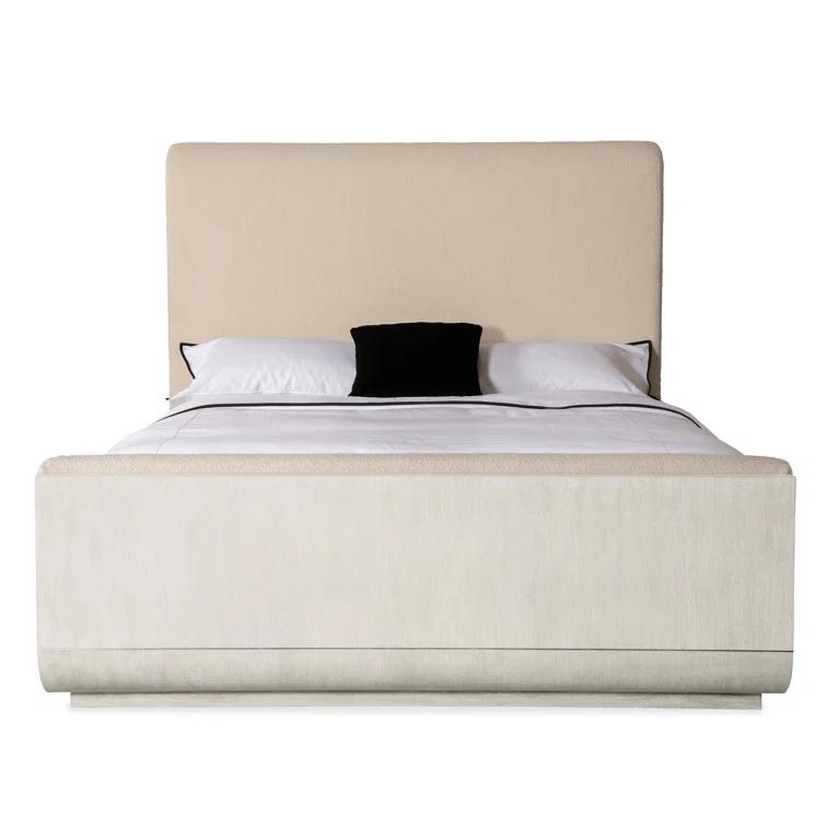 California King Light Wood Upholstered Bed with Storage Drawer