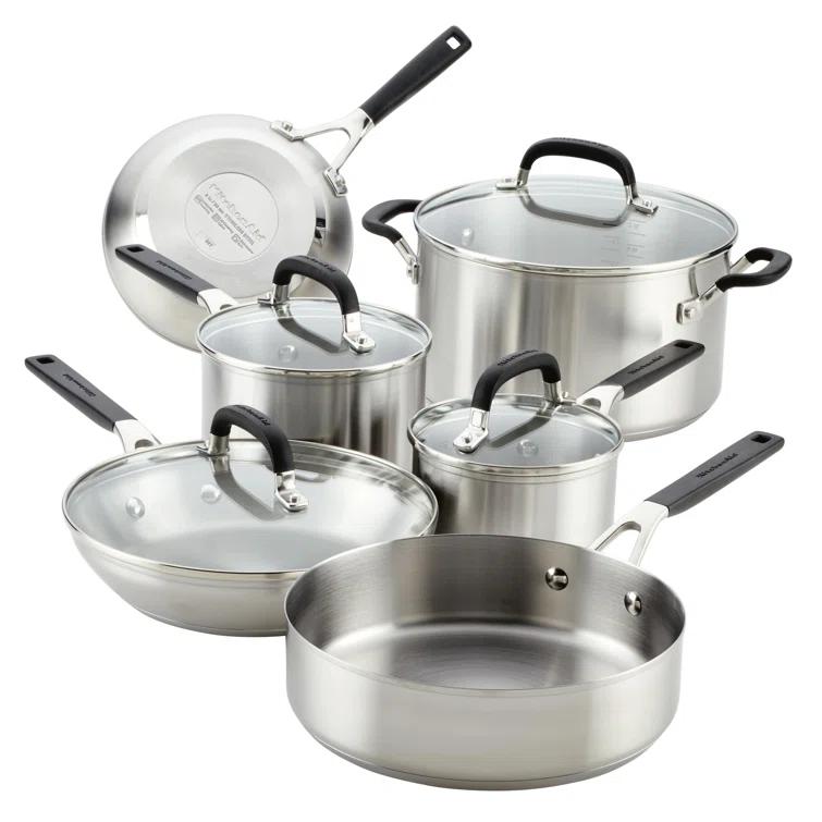 KitchenAid® KitchenAid® Brushed Stainless Steel Cookware Pots and Pans Set, 10 Piece