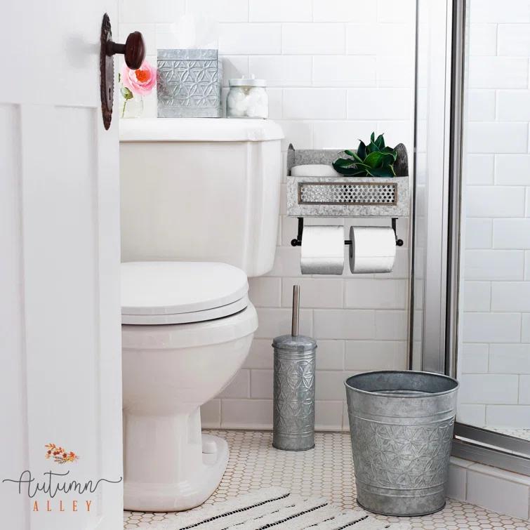 Galvanized Double Wall Mount Rustic Toilet Paper Holder with Magazine Rack
