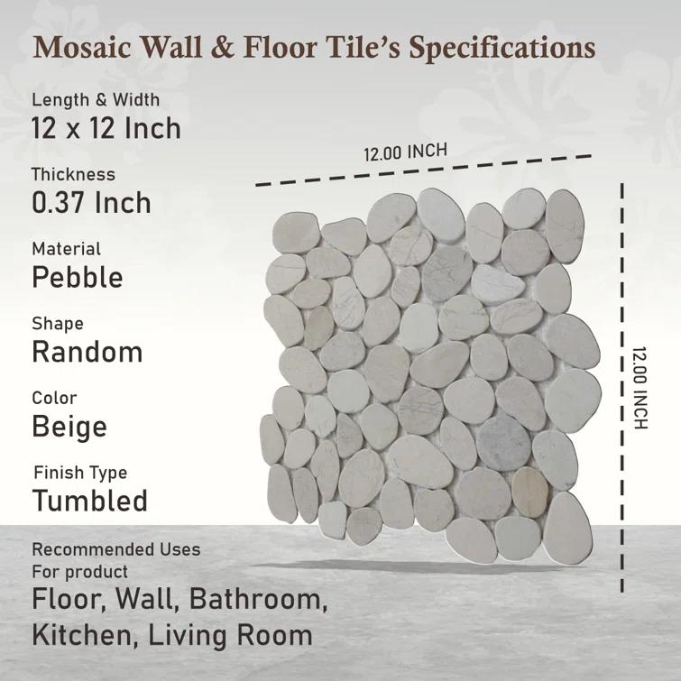 Hawaii 12" x 12" Natural Stone Pebbles Mosaic Wall & Floor Tile