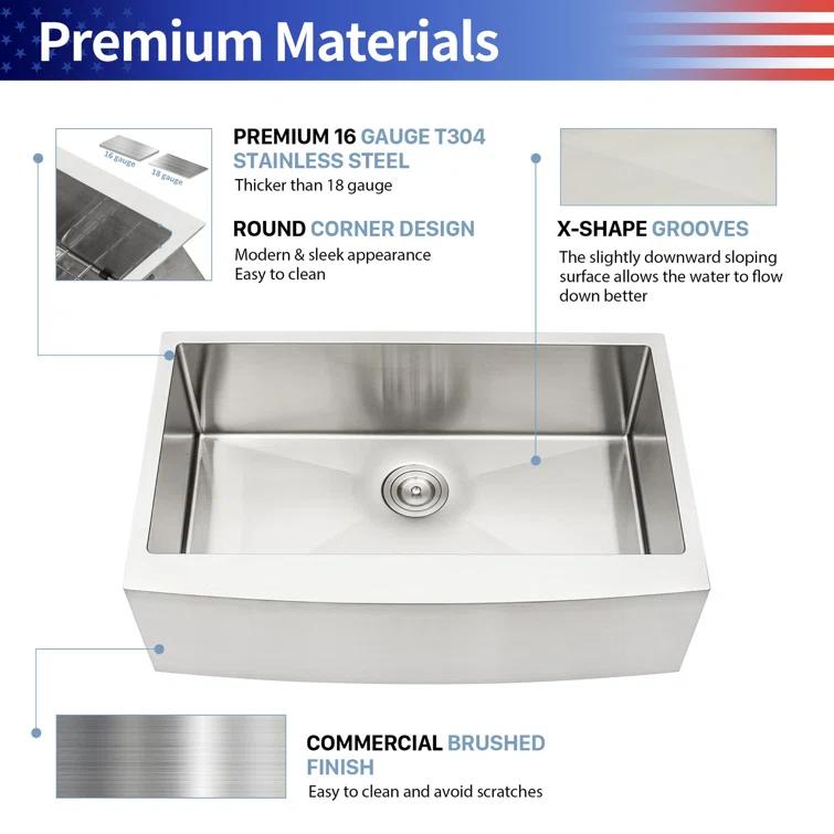 24'' L Farmhouse / Apron Single Bowl Stainless Steel Kitchen Sink