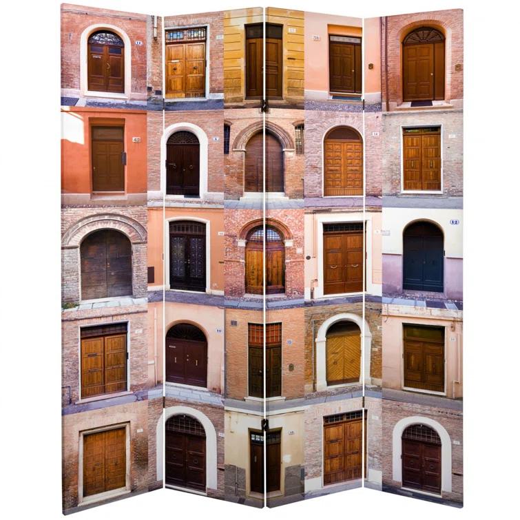6' Tall Double Sided Doors Canvas Room Divider 4 Panel - Oriental Furniture: Gallery Quality, No Assembly Required