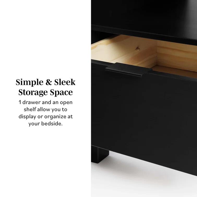 Asho 1-Drawer Solid Wood Nightstand