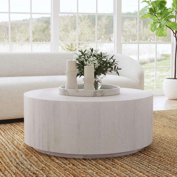 Layne 42" Round White Wash Oak Coffee Table