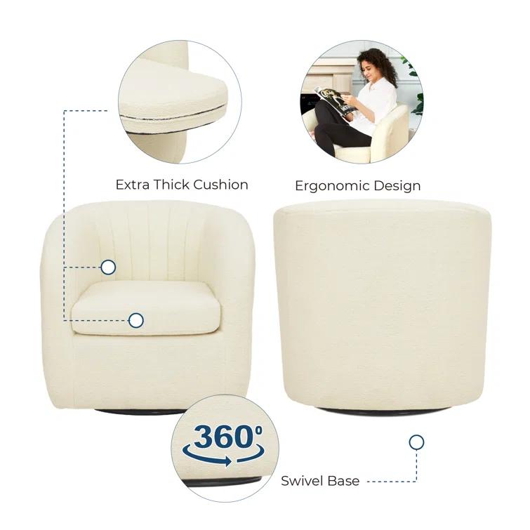 Latitude Run® Swivel Mid-Century Modern Accent Tub Chair with Faux Shearing Upholstery and Hidden Base