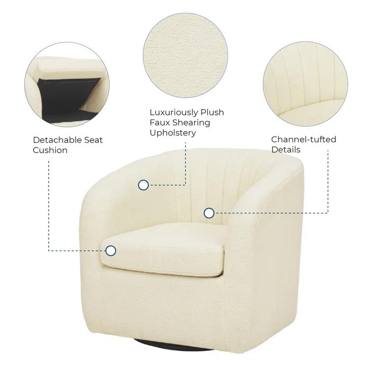 Latitude Run® Swivel Mid-Century Modern Accent Tub Chair with Faux Shearing Upholstery and Hidden Base