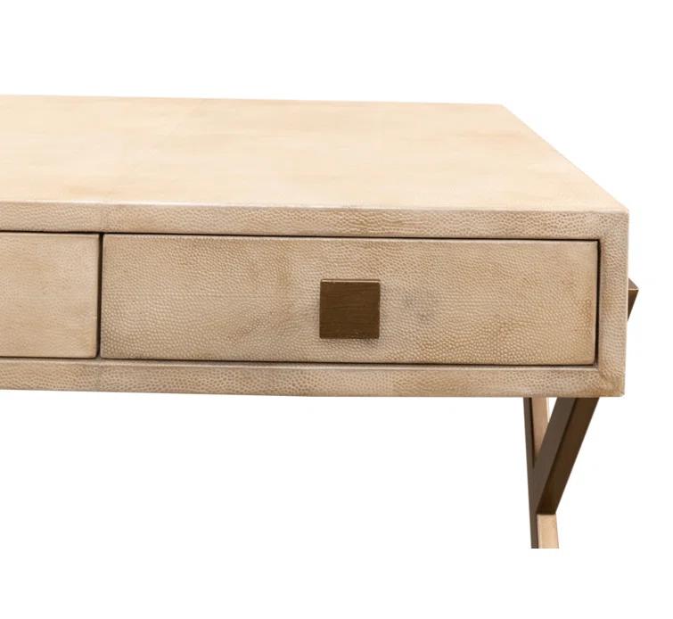 Stuart Contemporary 43'' Beige Leather Home Office Desk with Hutch