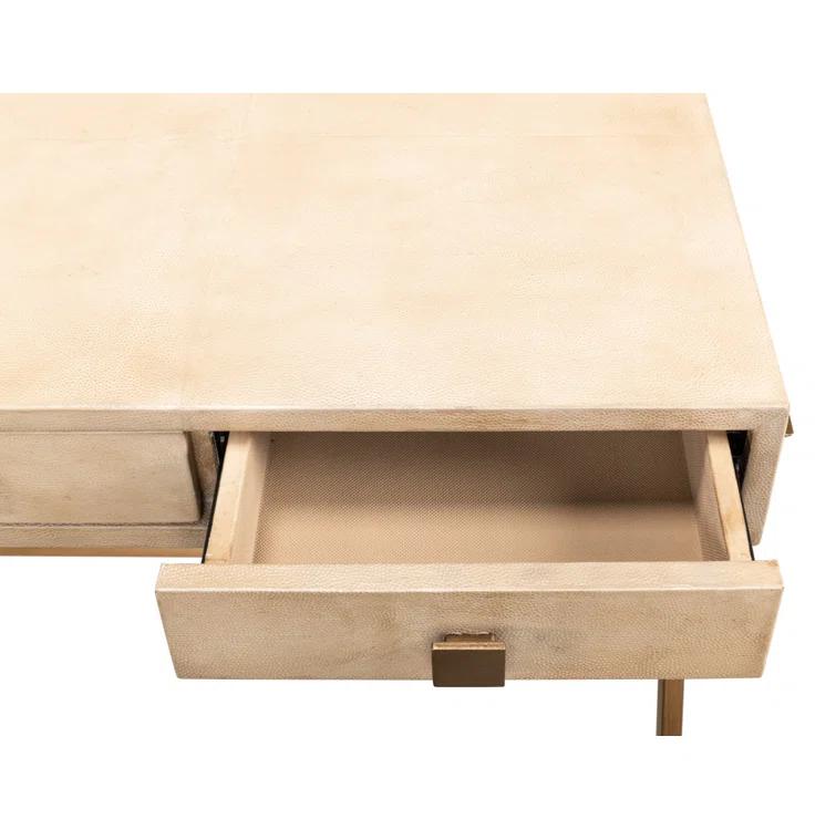 Stuart Contemporary 43'' Beige Leather Home Office Desk with Hutch