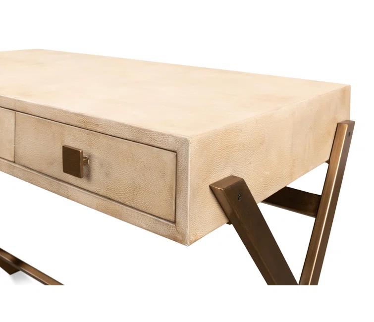 Stuart Contemporary 43'' Beige Leather Home Office Desk with Hutch