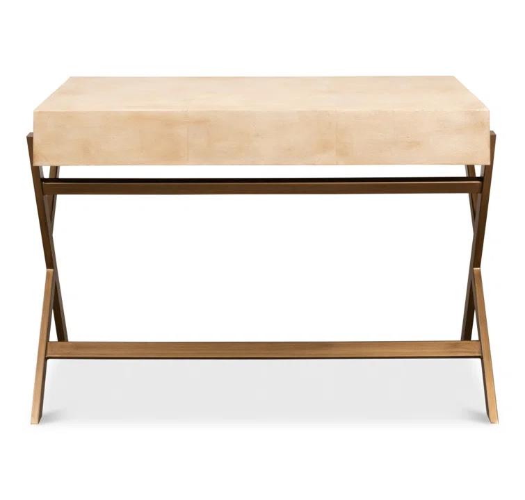 Stuart Contemporary 43'' Beige Leather Home Office Desk with Hutch