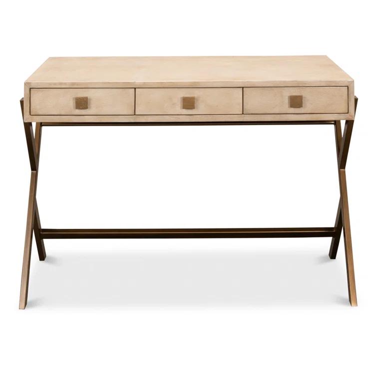 Stuart Contemporary 43'' Beige Leather Home Office Desk with Hutch