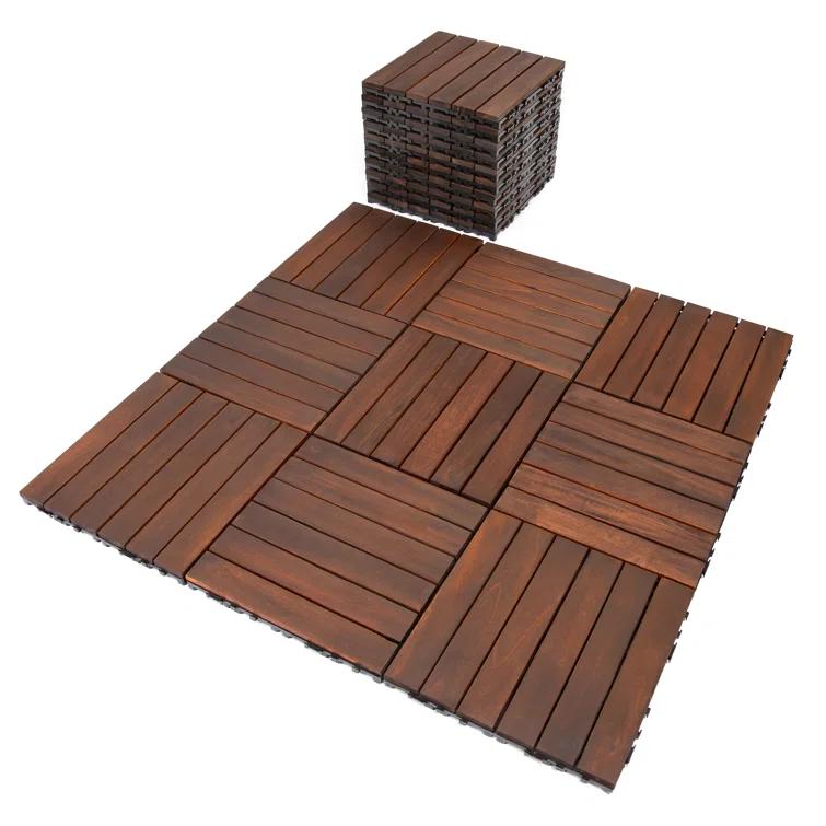 12'' L x 12'' W Wood Interlocking Deck Tile in Brown