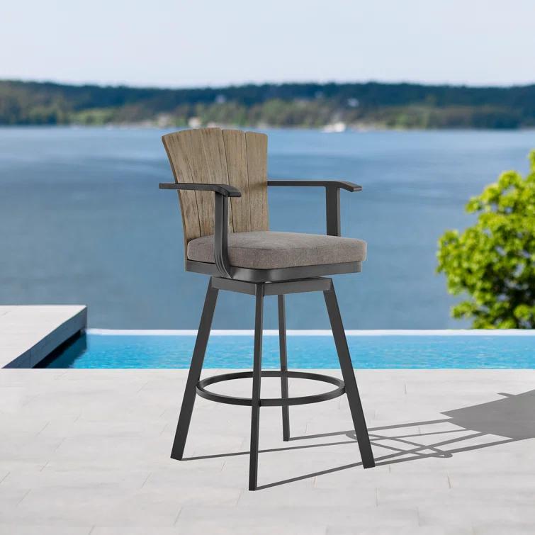 Javin Swivel Outdoor Metal Counter or Bar Height Bar Stool with Cushion