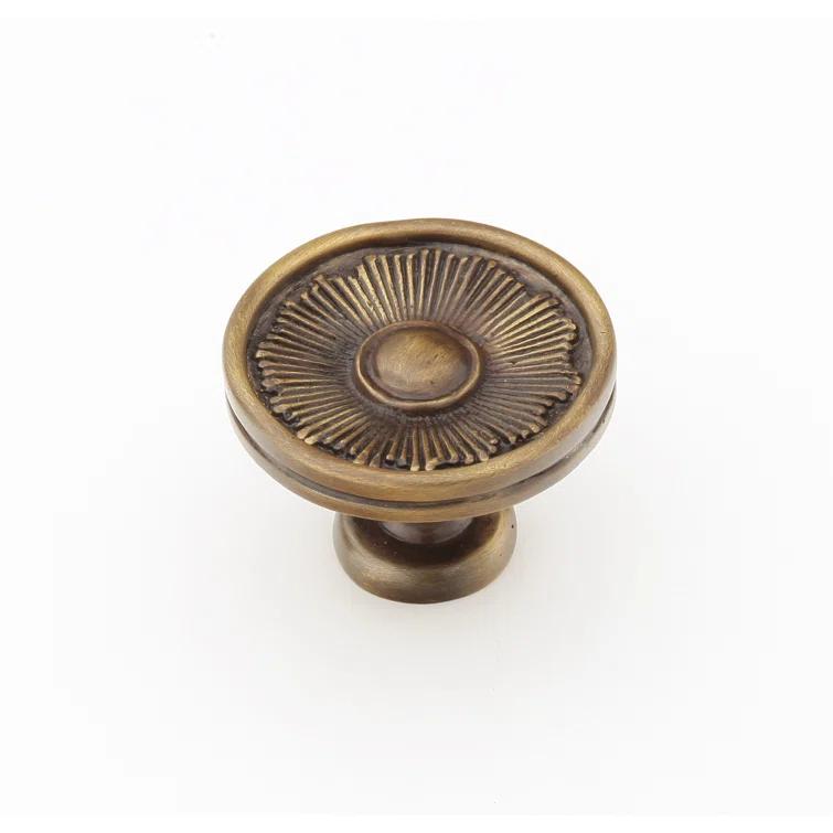 Sunburst Round Brass Cabinet Knob with Estate Dover Finish
