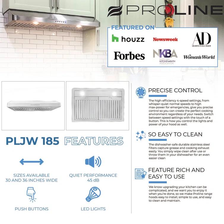 ProLine Range Hoods PROLINE 36" 600 CFM Ducted Under Cabinet Range Hood in Brushed Stainless Steel