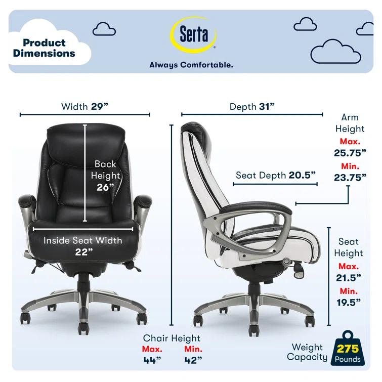 Serta Lautner Executive Office Chair, SmartLayers and ComfortCoils Technology, Adjustable Lumbar