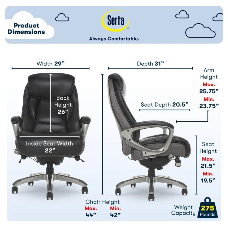 Serta Lautner Executive Office Chair, SmartLayers and ComfortCoils Technology, Adjustable Lumbar