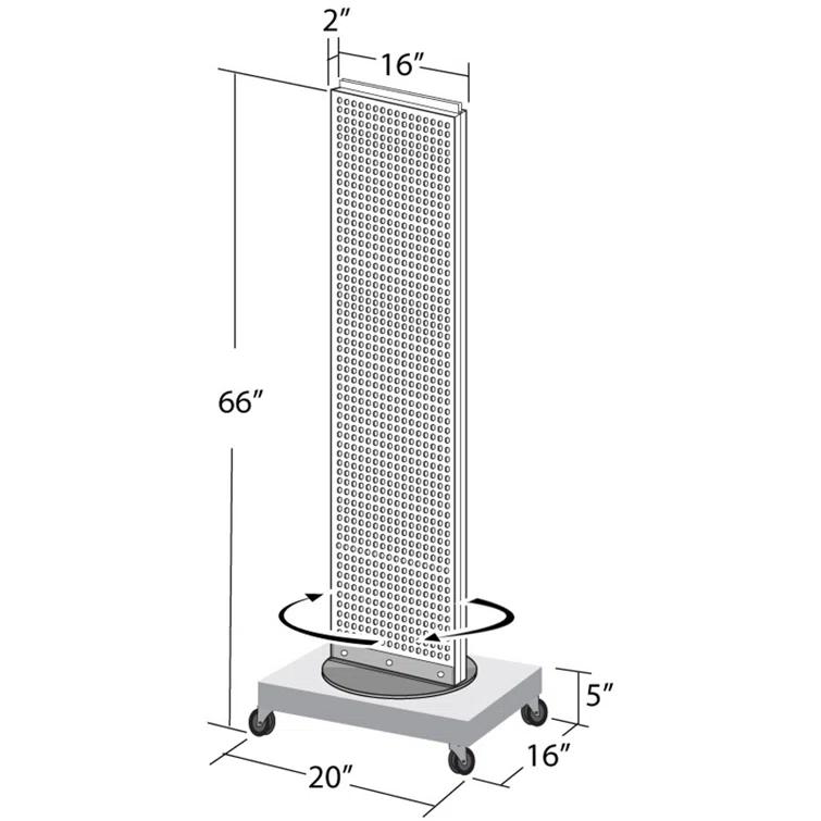 Two-Sided Pegboard Floor Display on Revolving Wheeled Base. Spinner Rack Stand. Panel Size: 16"W x 60"H