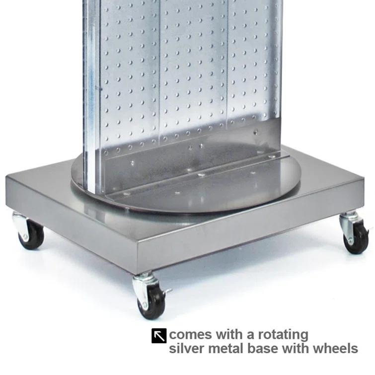 Two-Sided Pegboard Floor Display on Revolving Wheeled Base. Spinner Rack Stand. Panel Size: 16"W x 60"H
