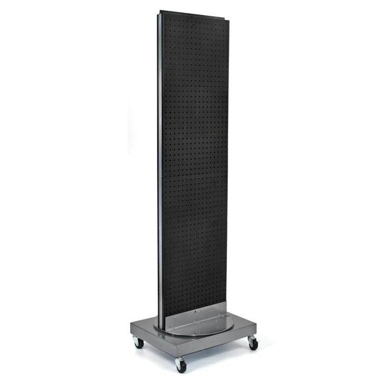 Two-Sided Pegboard Floor Display on Revolving Wheeled Base. Spinner Rack Stand. Panel Size: 16"W x 60"H