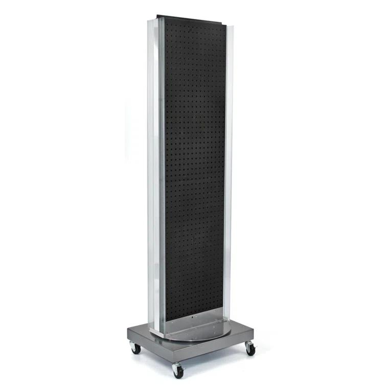 Two-Sided Pegboard Floor Display on Revolving Wheeled Base. Spinner Rack Stand. Panel Size: 16"W x 60"H