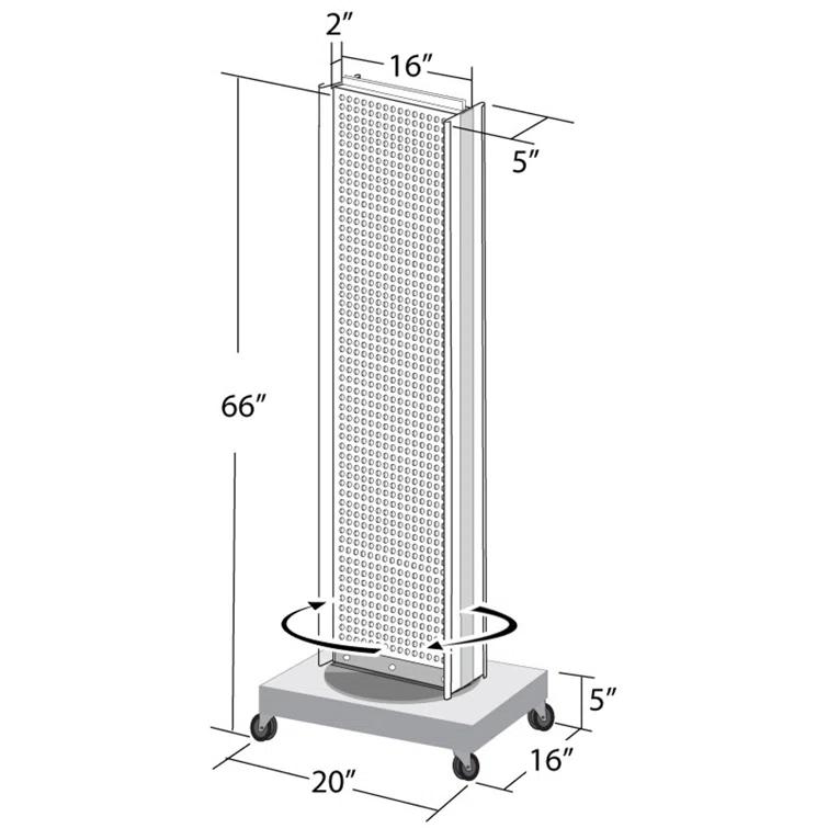 Two-Sided Pegboard Floor Display on Revolving Wheeled Base. Spinner Rack Stand. Panel Size: 16"W x 60"H