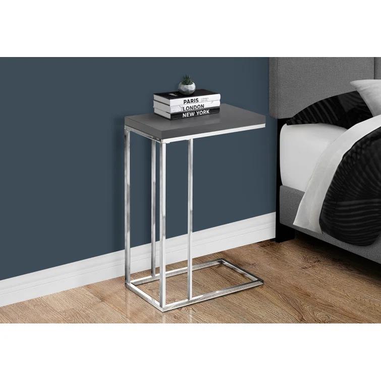 Mickael Accent Table C-shaped, End, Side, Snack, Living Room, Bedroom, Metal, Laminate, Glossy Grey, Chrome