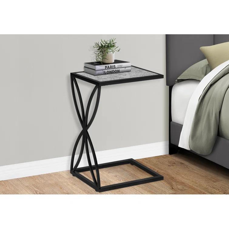 Latitude Run® Accent Table, C-shaped, End, Side, Snack, Living Room, Bedroom, Metal, Laminate, Grey, Black