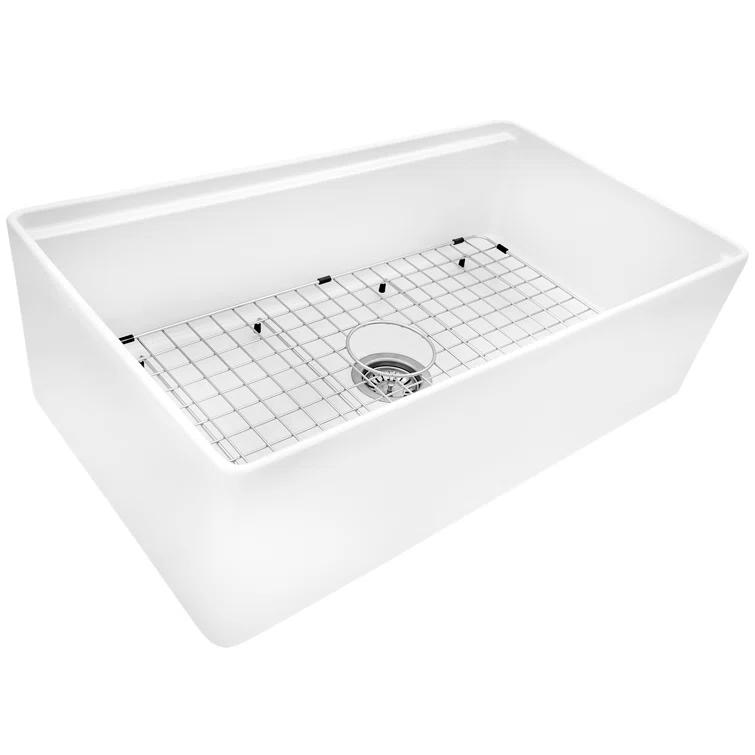 Ruvati 33 inch Fireclay Workstation Farmhouse Kitchen Sink Apron Front Single Bowl