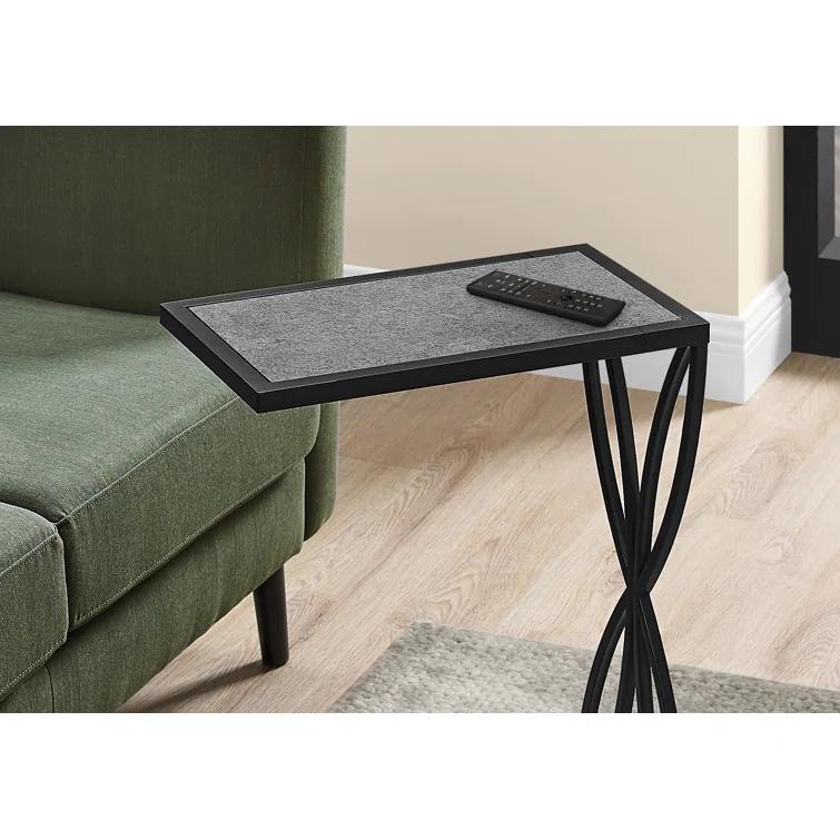 Latitude Run® Accent Table, C-shaped, End, Side, Snack, Living Room, Bedroom, Metal, Laminate, Grey, Black