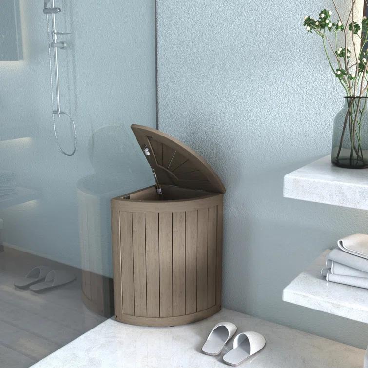 Aqua Teak Kai Mist-Shield Corner Teak Laundry & Storage Hamper