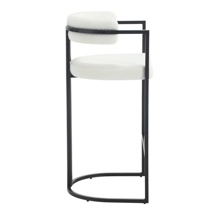 Modern Upholstered Hollow Bar Stool With Armrests And Footrests, Barrel High Stools