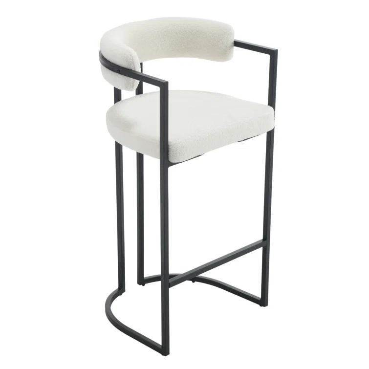 Modern Upholstered Hollow Bar Stool With Armrests And Footrests, Barrel High Stools