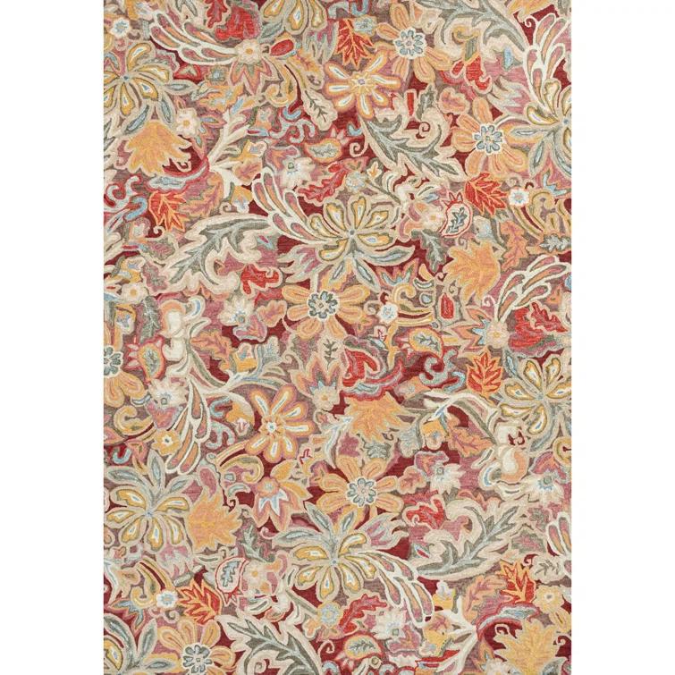 Floral Tapestry Hand-Tufted Wool Brown/Red/Spice Rug