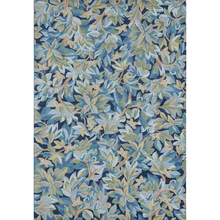 Florals Avalonian Handmade Hand Tufted Wool Blue/Green Rug