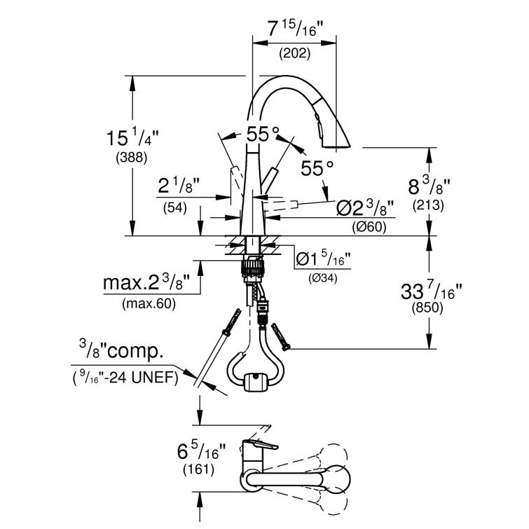 ZEDRA Single-Handle Pull Down Triple Spray Bar Faucet 1.75 GPM