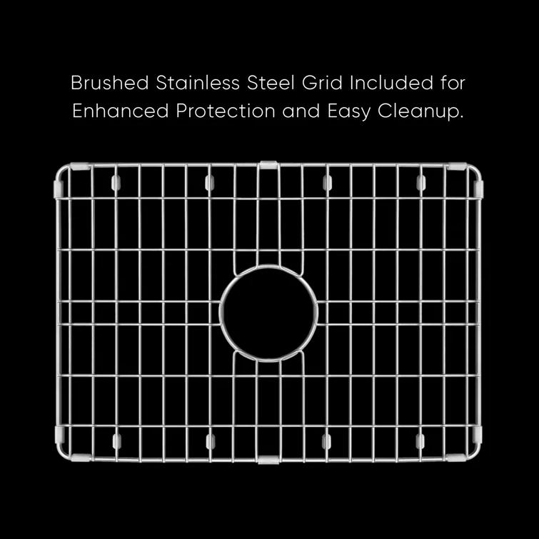 Glossy White Fireclay Drop-in Single Bowl Kitchen Sink with Stainless Steel Grid