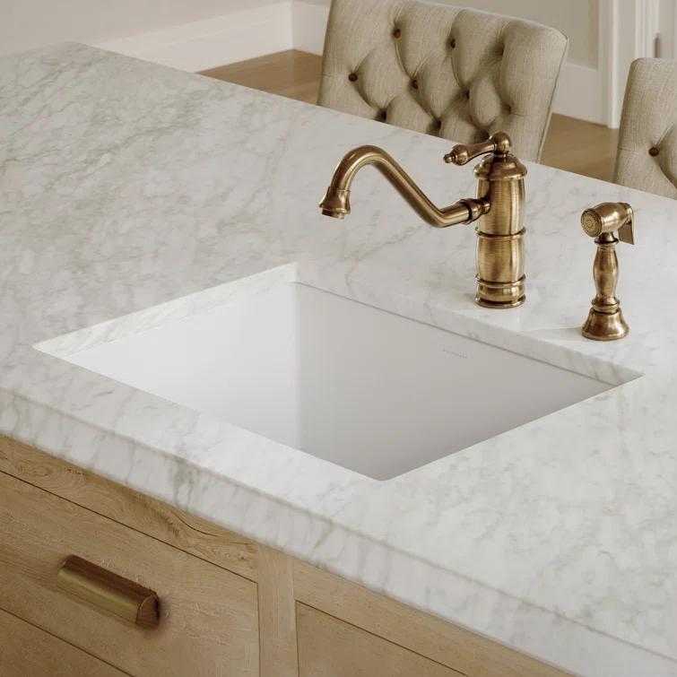Glossy White Fireclay Drop-in Single Bowl Kitchen Sink with Stainless Steel Grid