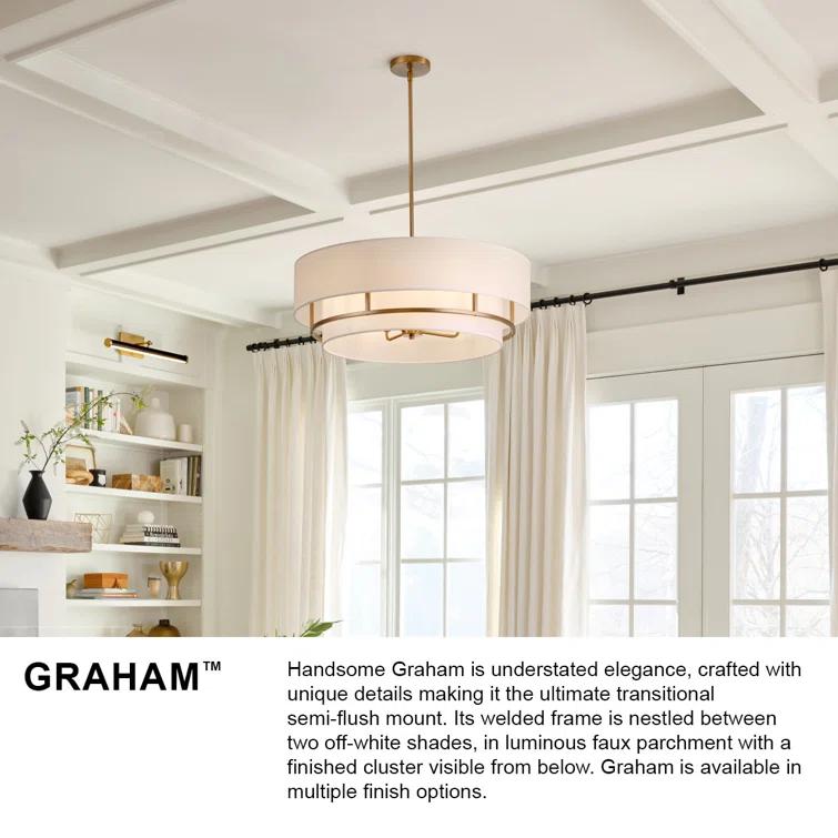Graham Three-Light Semi-Flush Mount Ceiling Light w/ Faux Parchment Shades
