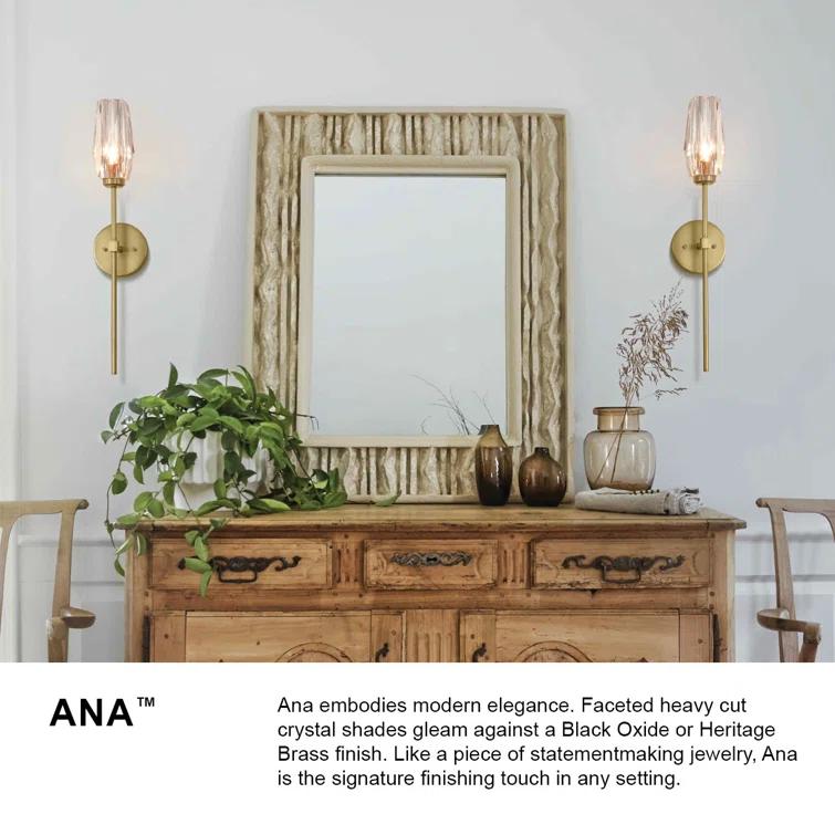 Ana 1-Light Wall Sconce w/ Faceted Heavy-Cut Diamond-Shaped Crystal Shade - Heritage Brass