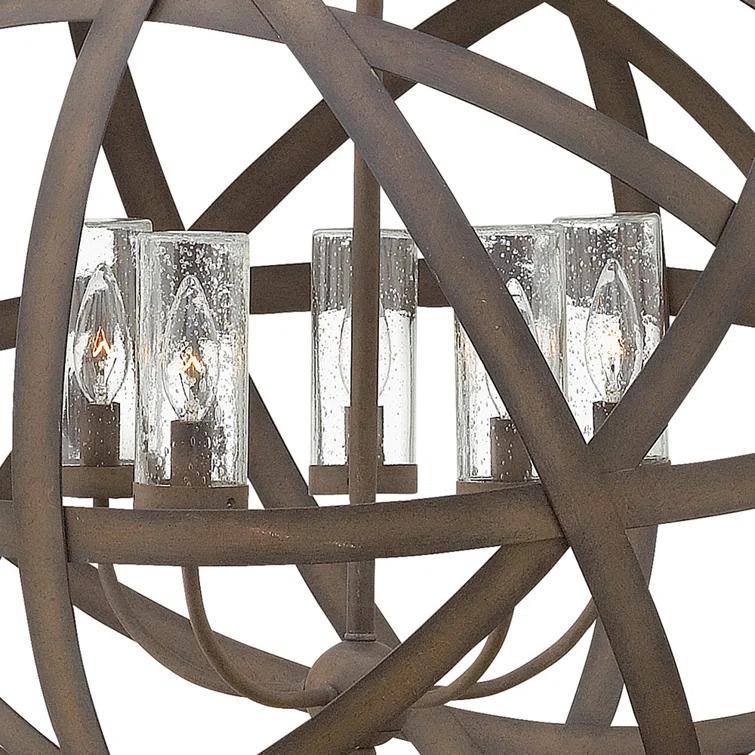 Carson 5-Light Aluminum Outdoor Orb Chandelier with Clear Seedy Glass Shades