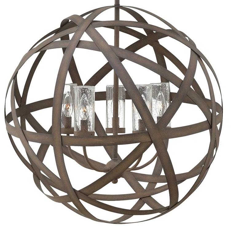 Carson 5-Light Aluminum Outdoor Orb Chandelier with Clear Seedy Glass Shades