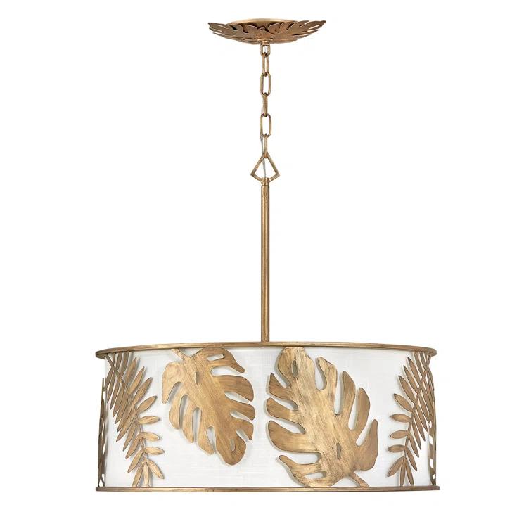 Botanica 5-Light Drum Hand-Welded Leaf Chandelier - Burnished Gold