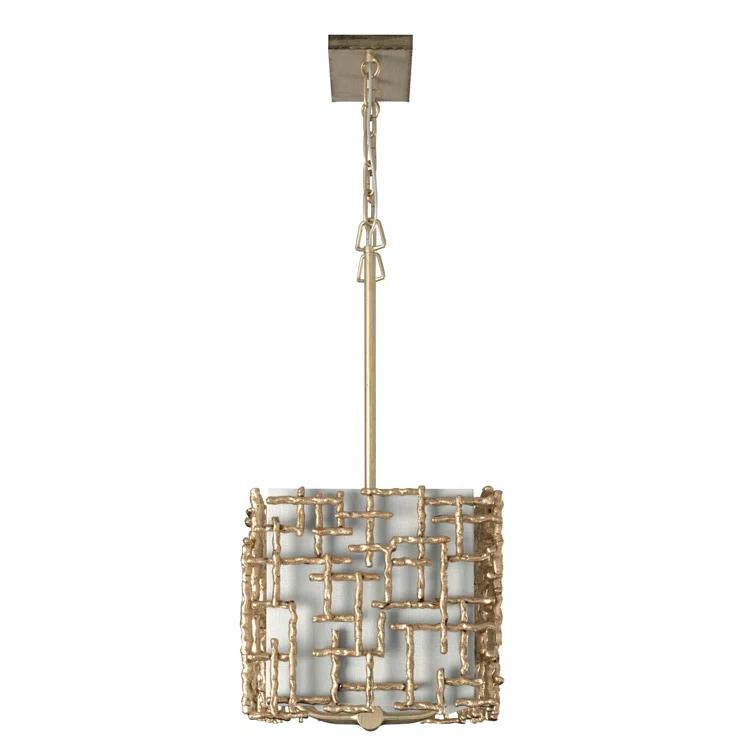 Farrah 10-Light White Linen Linen Chandelier w/ Hammered Crosshatch Bars