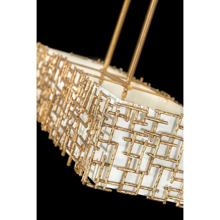 Farrah 8-Light White Linen Linen Chandelier w/ Hammered Crosshatch Bars