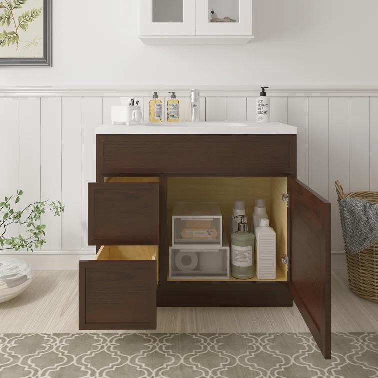 36" W Birch Plywood Freestanding Single Base 2 Drawers Storage Cabinet with Soft Close Door