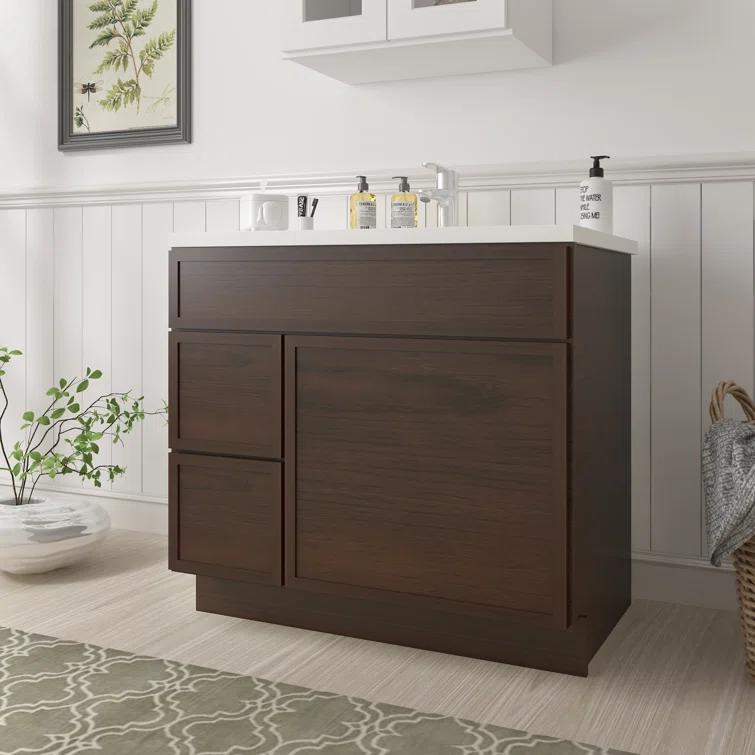 36" W Birch Plywood Freestanding Single Base 2 Drawers Storage Cabinet with Soft Close Door