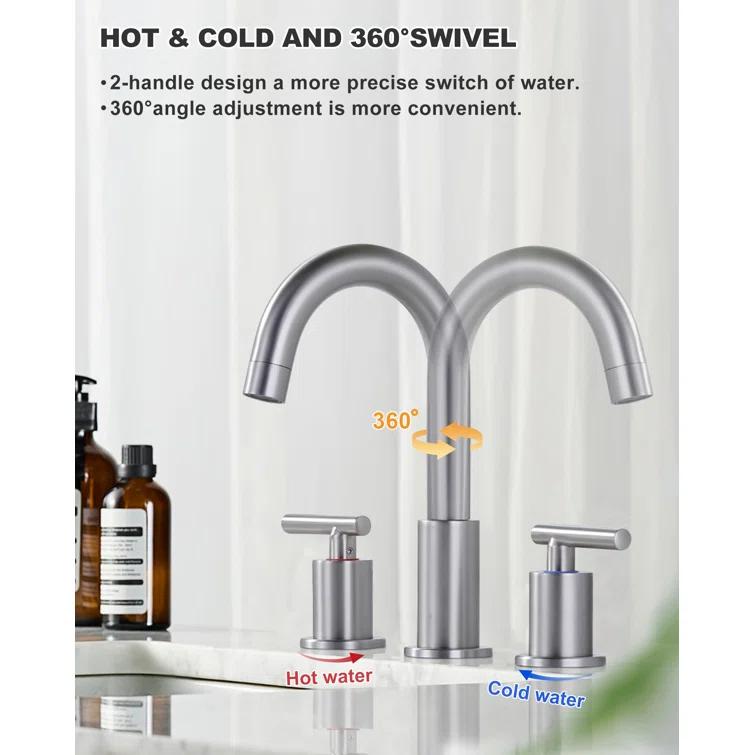 WOWOW 2325200 Widespread Bathroom Faucet 2-handle Bathroom Sink Faucet with Drain Assembly